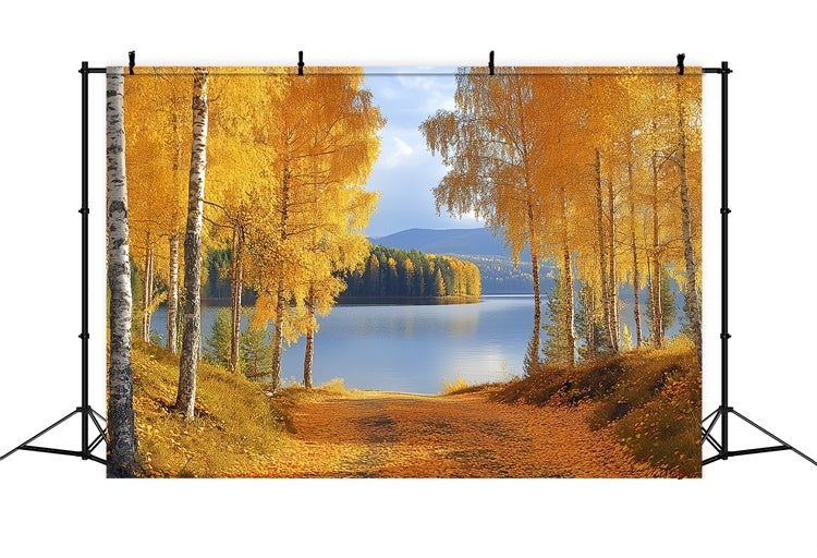 Forest Backdrops Golden Birch Lake Fall Photo Backdrops UK CSH6-221