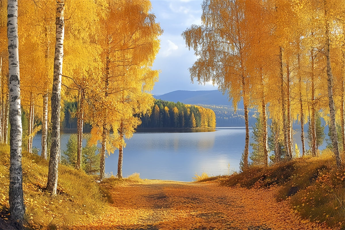 Forest Backdrops Golden Birch Lake Fall Photo Backdrops UK CSH6-221