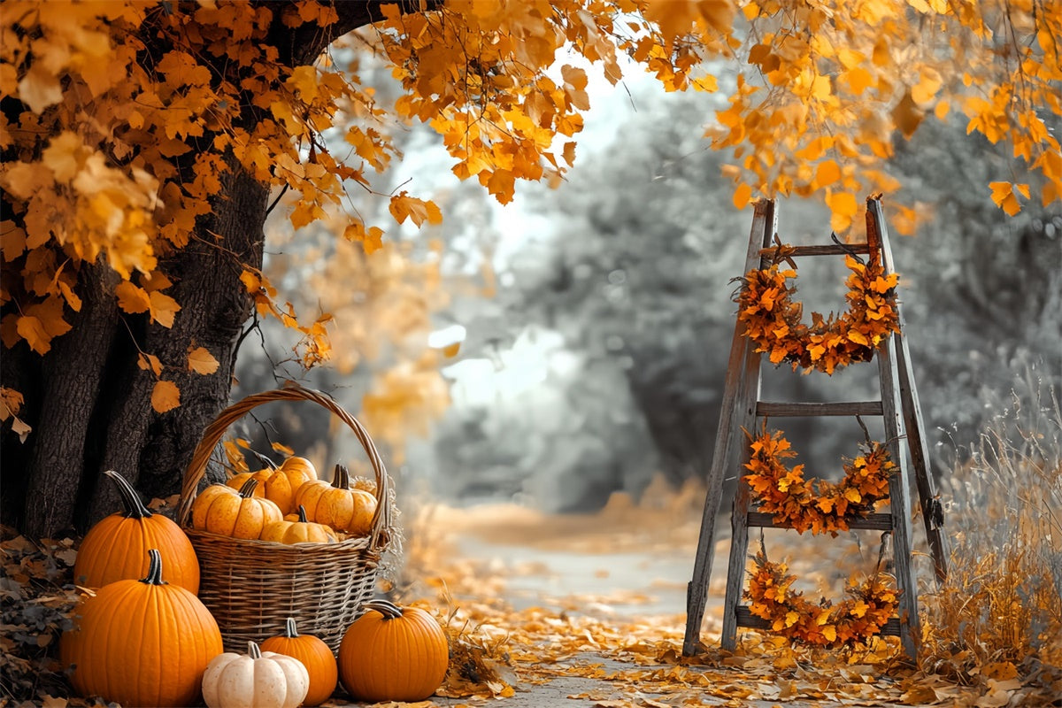 Fall Photo Backdrop Harvest Ladder Pumpkin Backdrop UK CSH6-228
