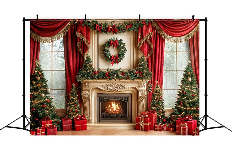 Christmas Fireplace Backdrop Royal Fireplace Curtain Backdrop UK CSH6-243