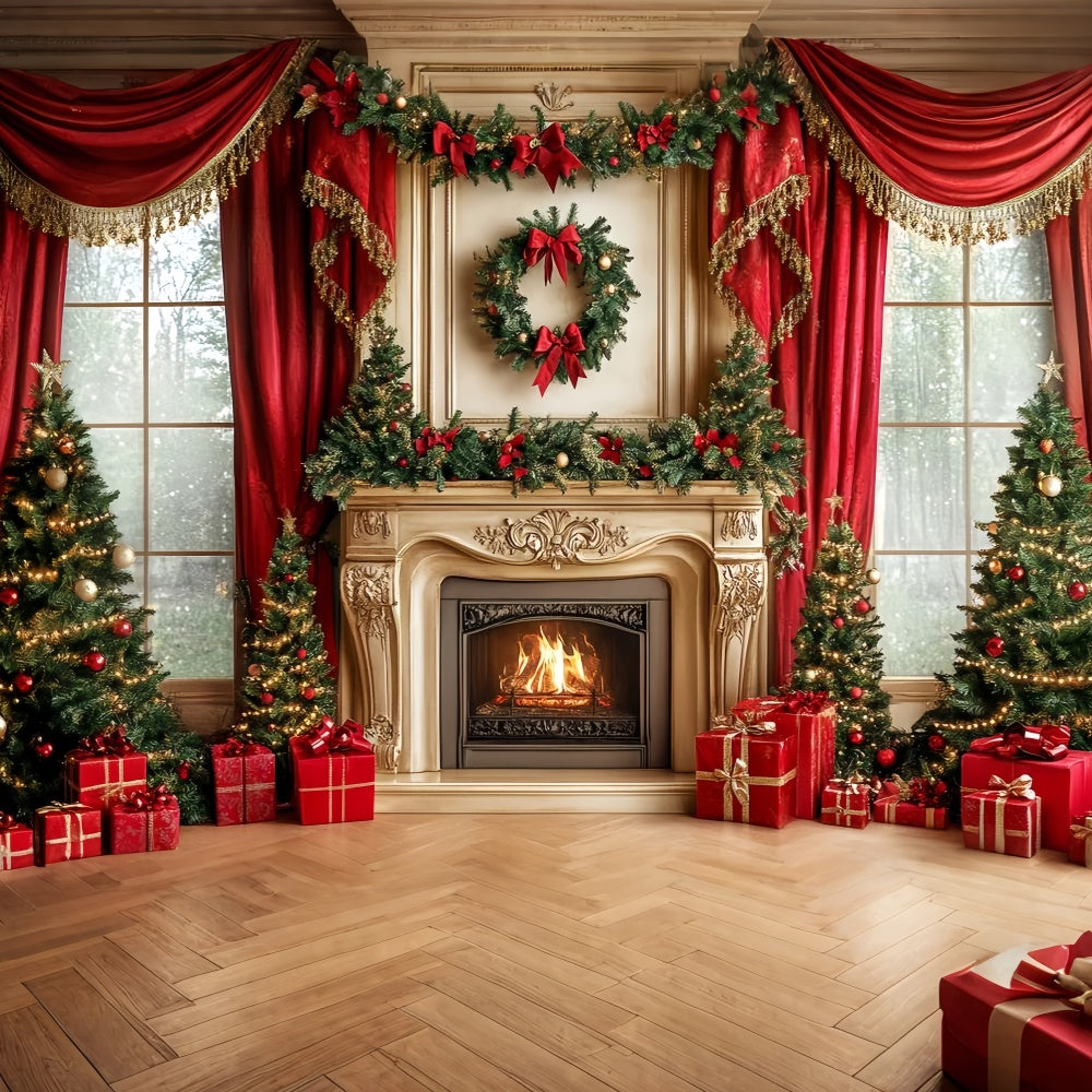Christmas Fireplace Backdrop Royal Fireplace Curtain Backdrop UK CSH6-243