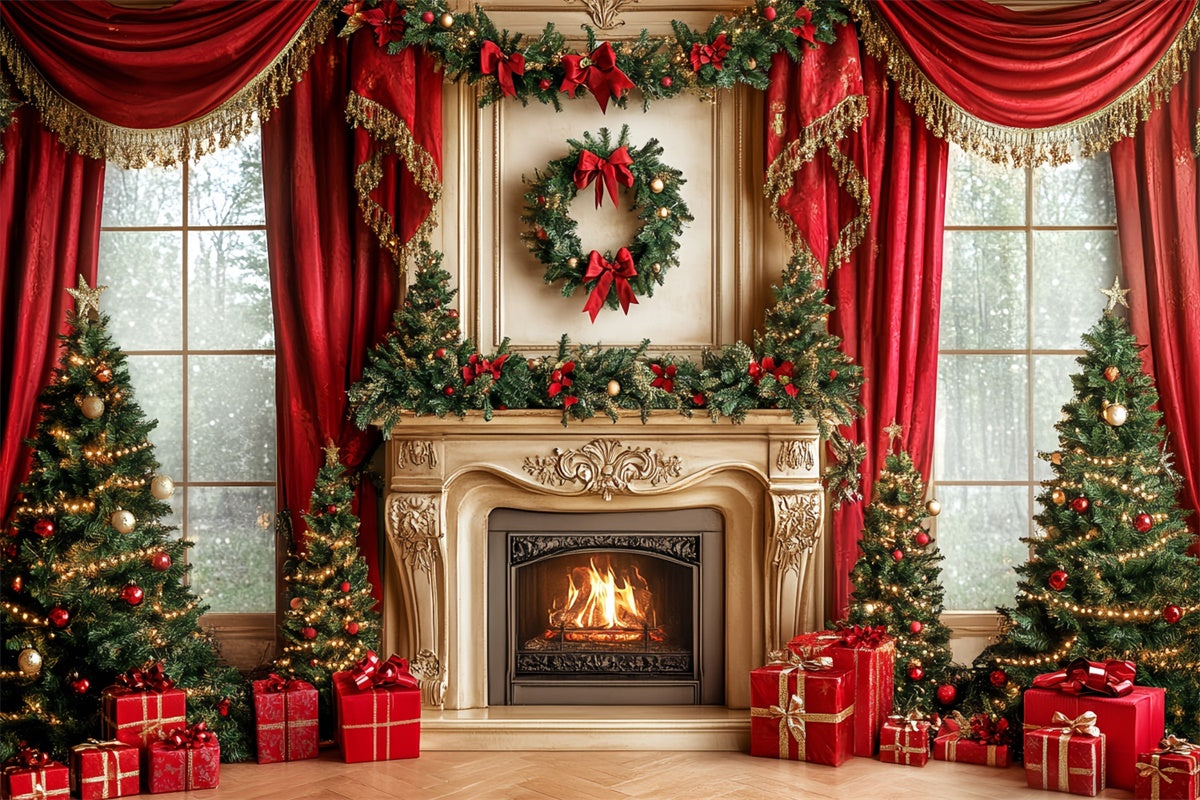 Christmas Fireplace Backdrop Royal Fireplace Curtain Backdrop UK CSH6-243