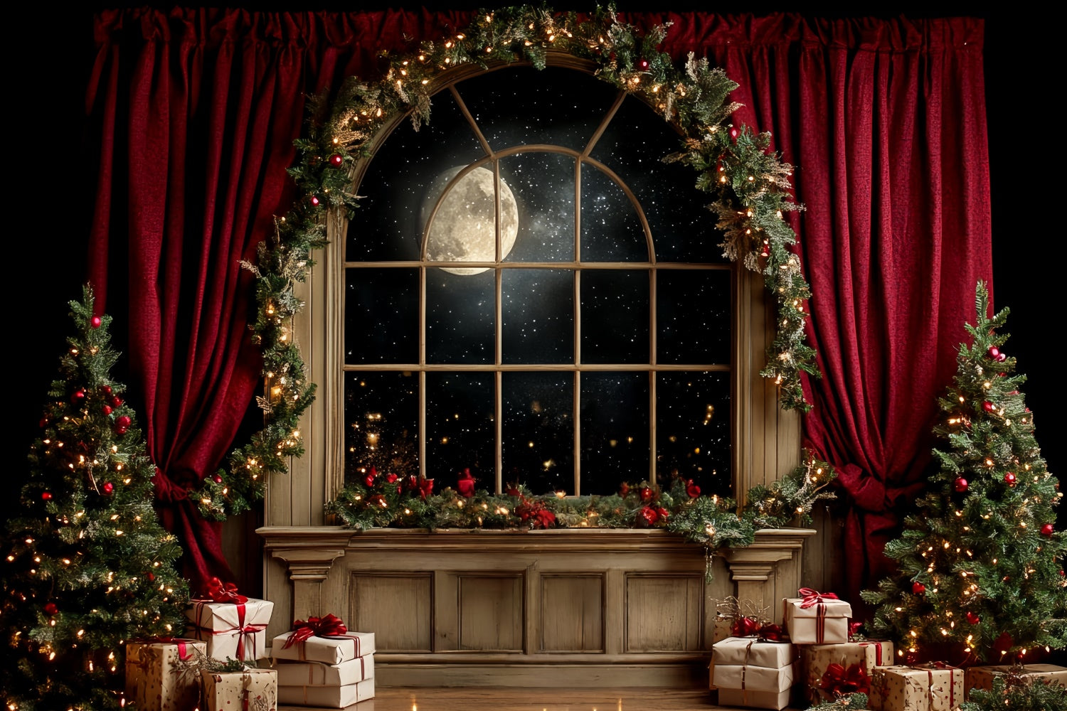 Christmas Photography Backdrops Silent Night Window Backdrop UK CSH6-245