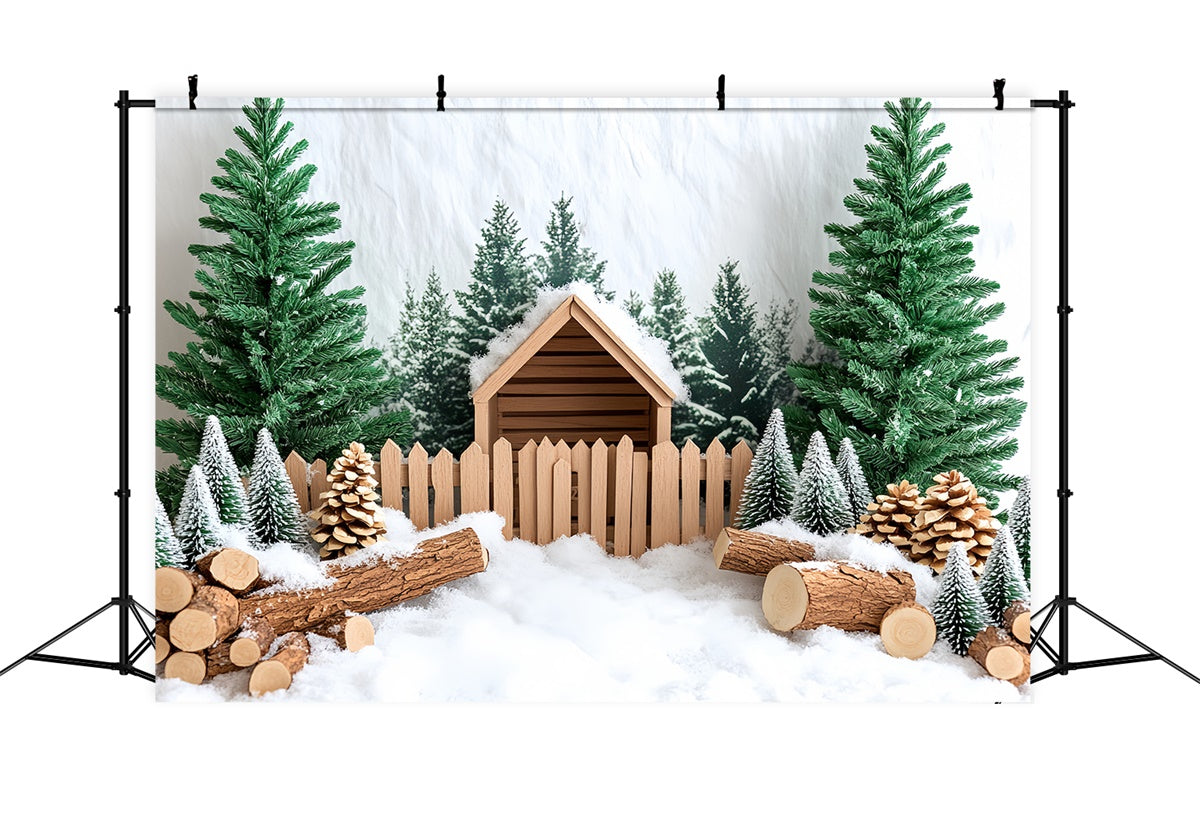 Christmas Backdrops For Photography Snowy Pine Cabin Backdrop UK CSH6-247
