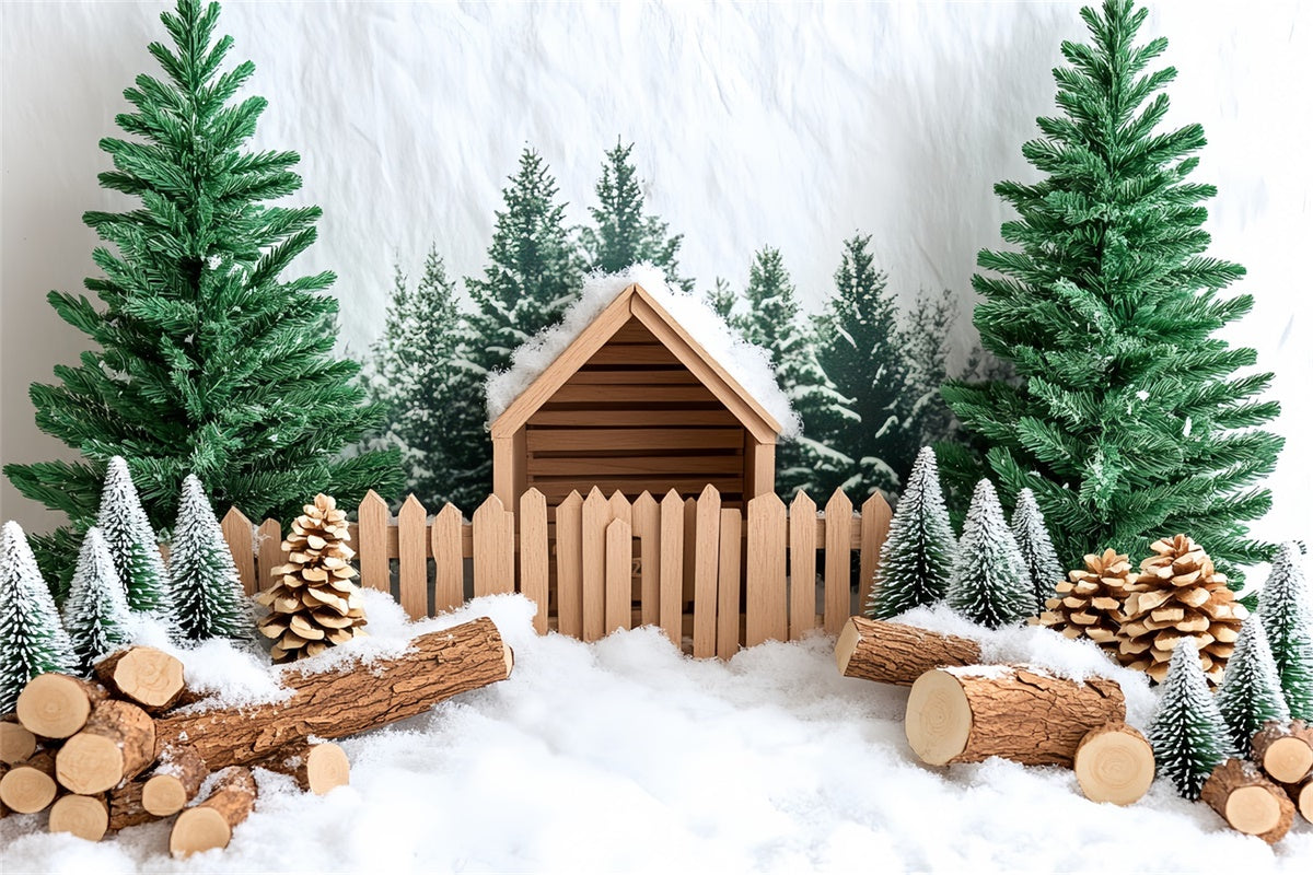Christmas Backdrops For Photography Snowy Pine Cabin Backdrop UK CSH6-247