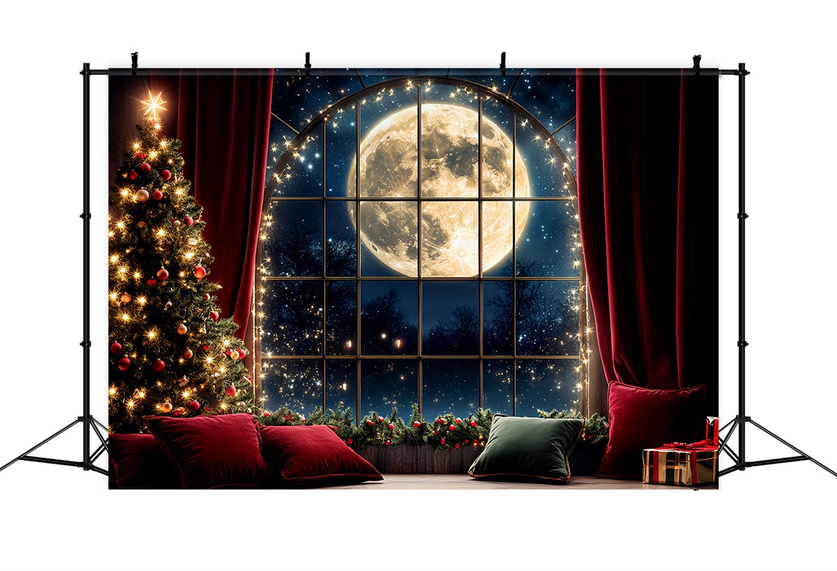Christmas Backdrops Sale Red Curtain Full Moon Backdrop UK CSH6-250