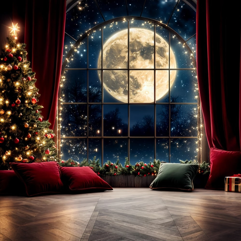 Christmas Backdrops Sale Red Curtain Full Moon Backdrop UK CSH6-250