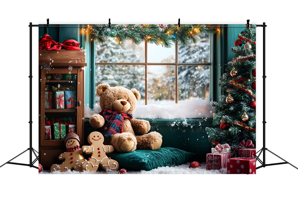 Christmas Backdrop For Photos Teddy Bear Gingerbread Backdrop UK CSH6-252