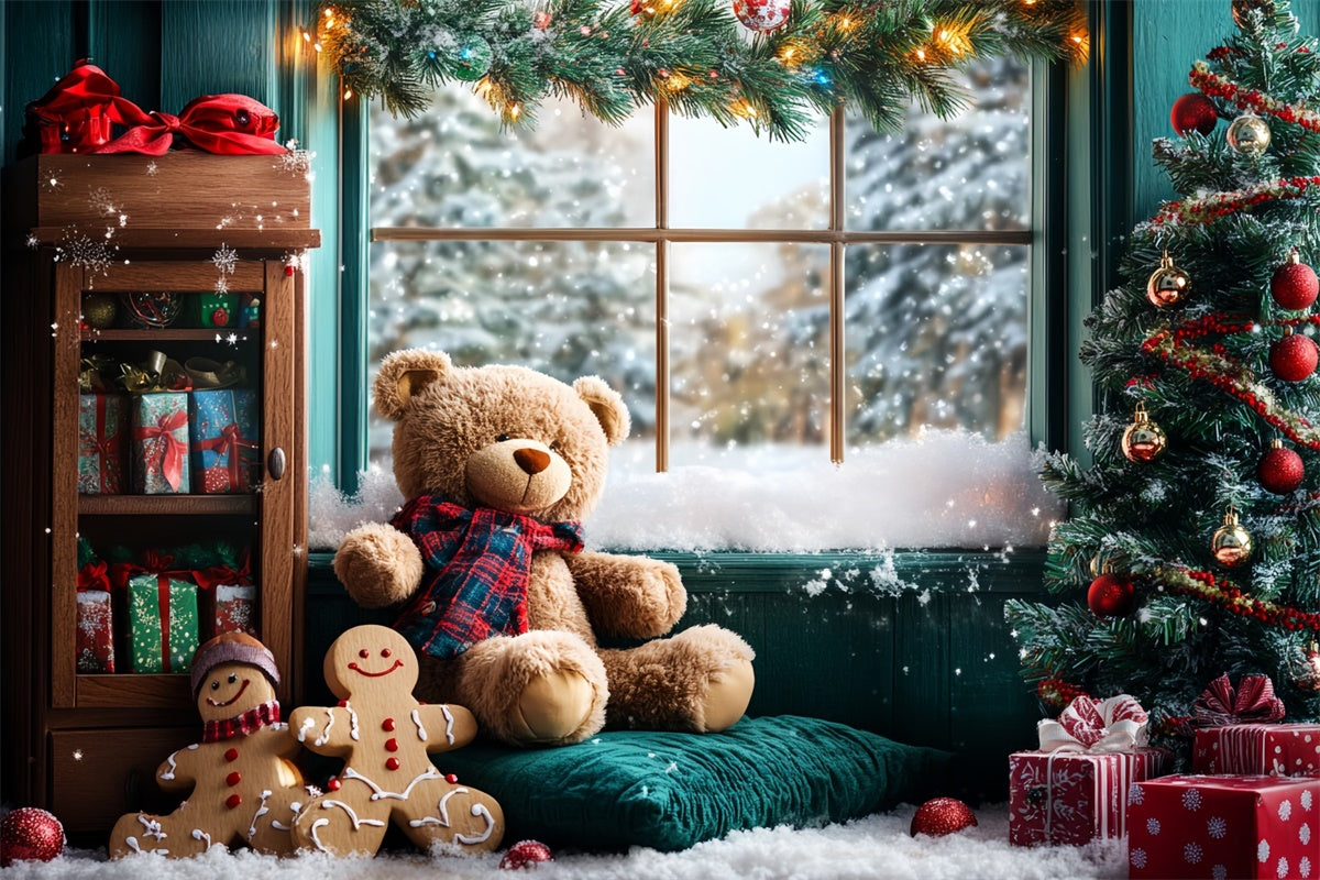 Christmas Backdrop For Photos Teddy Bear Gingerbread Backdrop UK CSH6-252