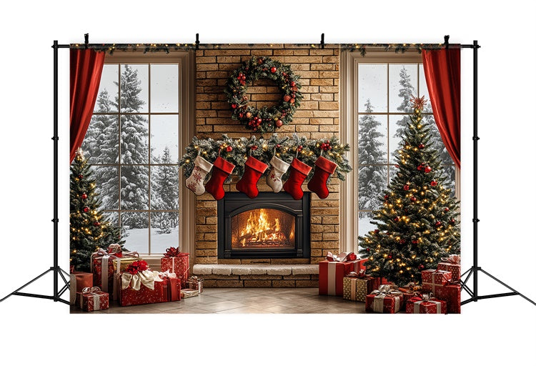 Christmas Fireplace Backdrop Warm Hearth Winter Backdrop UK CSH6-257