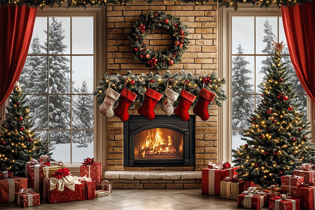 Christmas Fireplace Backdrop Warm Hearth Winter Backdrop UK CSH6-257