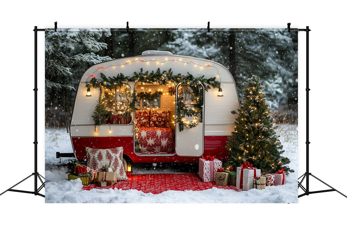 Christmas Backdrop For Photos Retro Holiday Camper Backdrop UK CSH6-260