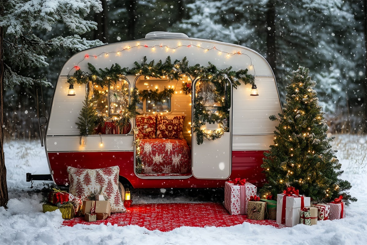 Christmas Backdrop For Photos Retro Holiday Camper Backdrop UK CSH6-260