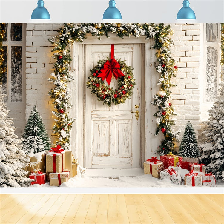 Christmas Backdrops For Photos Garland Glow Welcome Backdrop UK CSH6-263