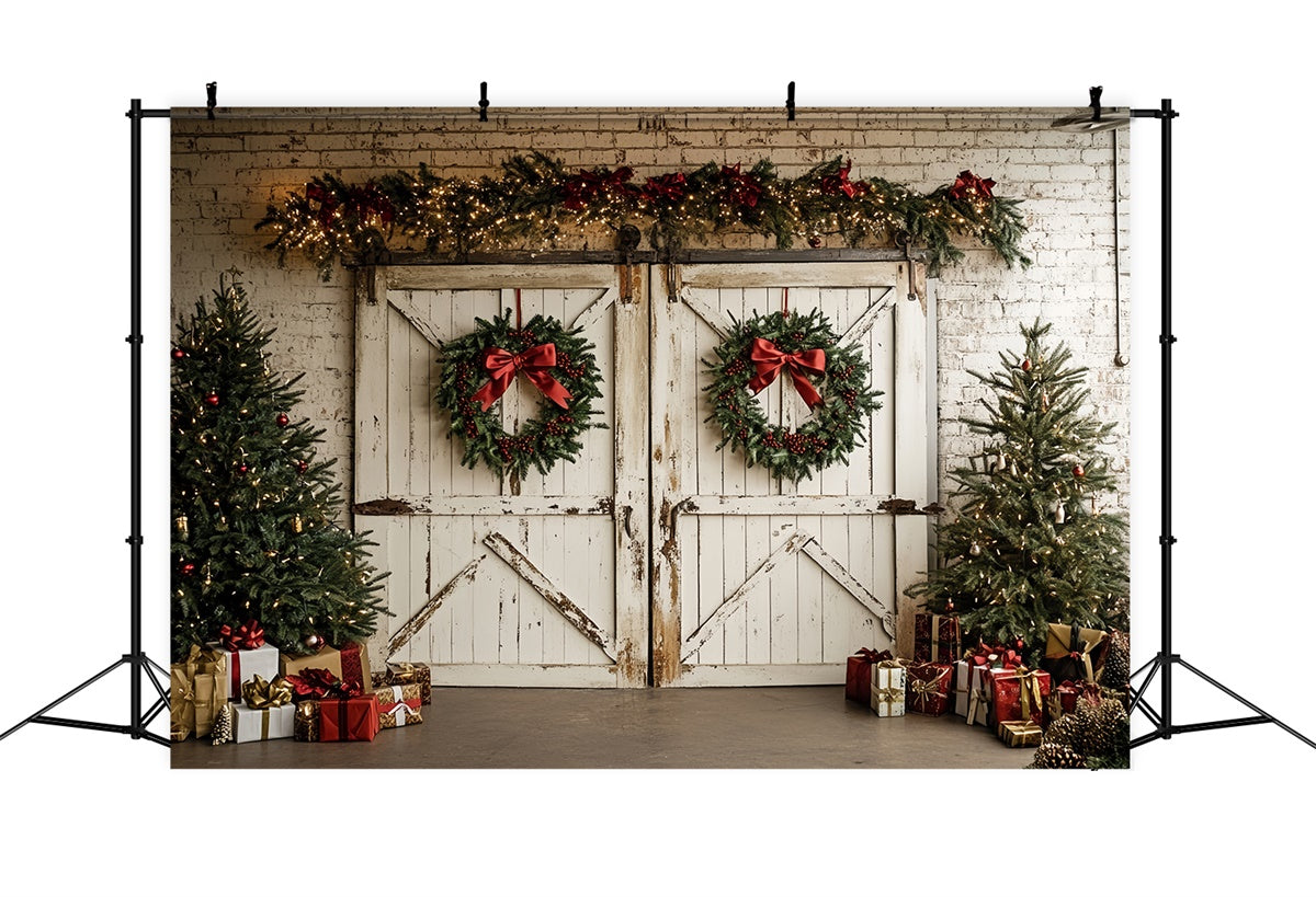 Professional Christmas Backdrops White Holiday Barn Backdrop UK CSH6-264