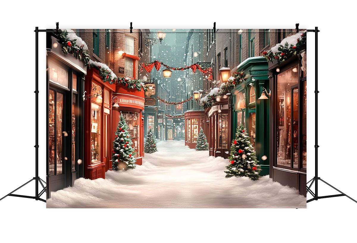 Christmas Village Backdrop Cozy Winter Street Backdrop UK CSH6-265