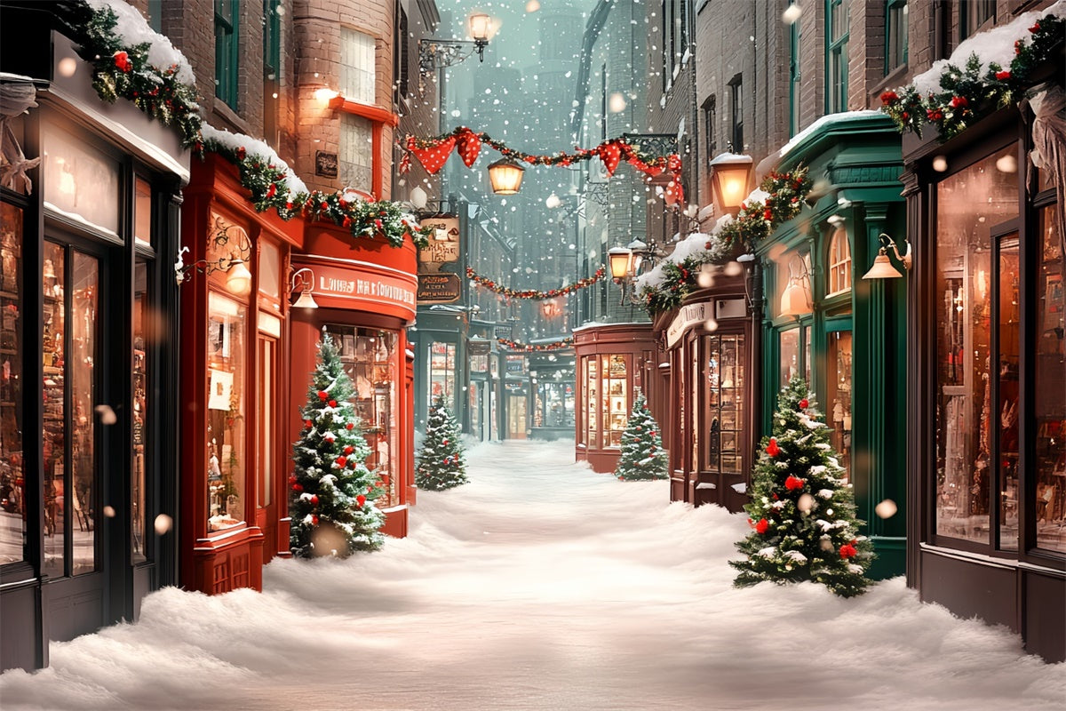 Christmas Village Backdrop Cozy Winter Street Backdrop UK CSH6-265