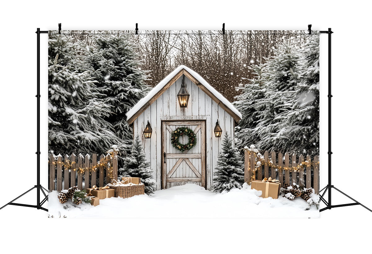 Christmas Photography Backdrops Rustic Holiday Hut Backdrop UK CSH6-269