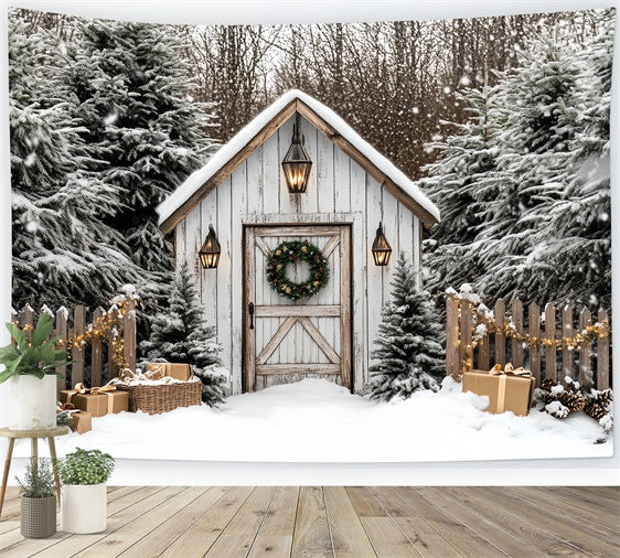 Christmas Photography Backdrops Rustic Holiday Hut Backdrop UK CSH6-269