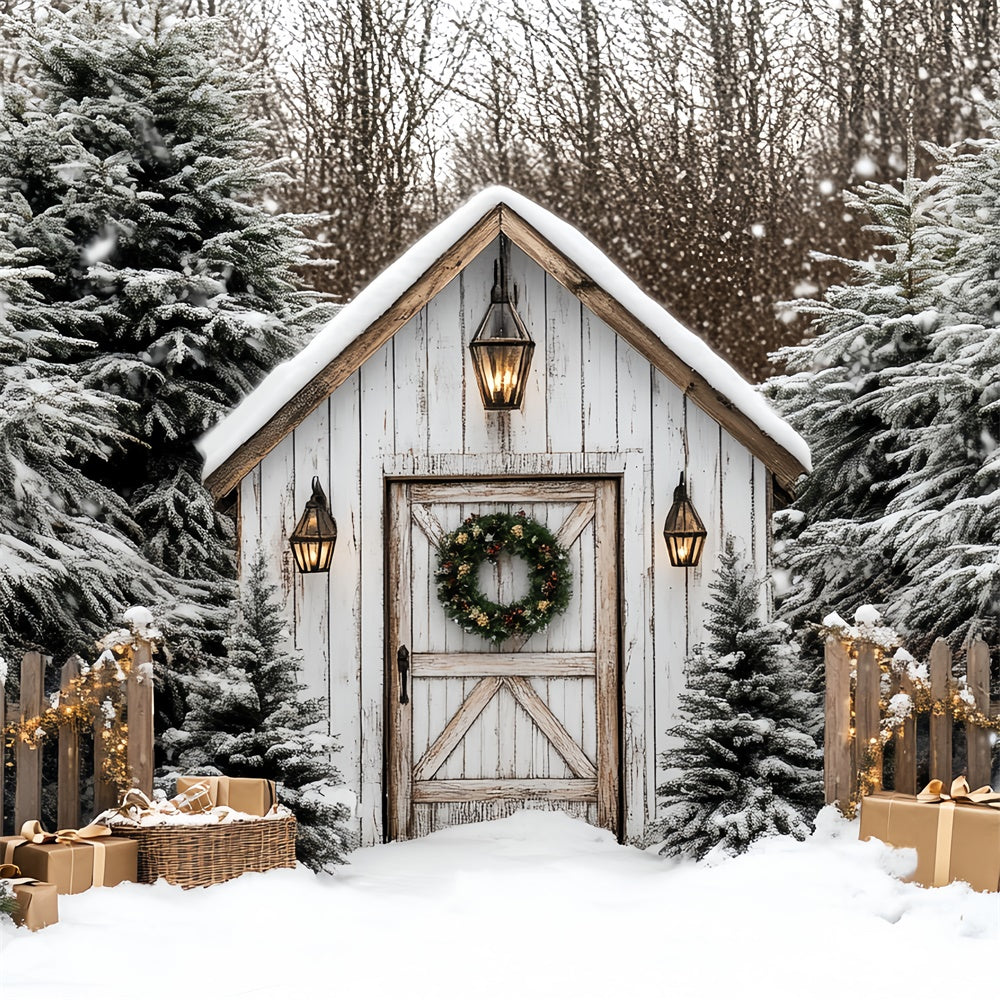 Christmas Photography Backdrops Rustic Holiday Hut Backdrop UK CSH6-269