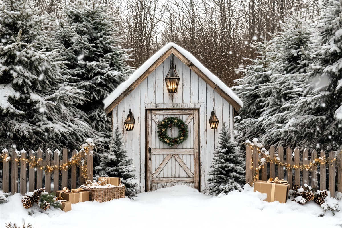 Christmas Photography Backdrops Rustic Holiday Hut Backdrop UK CSH6-269