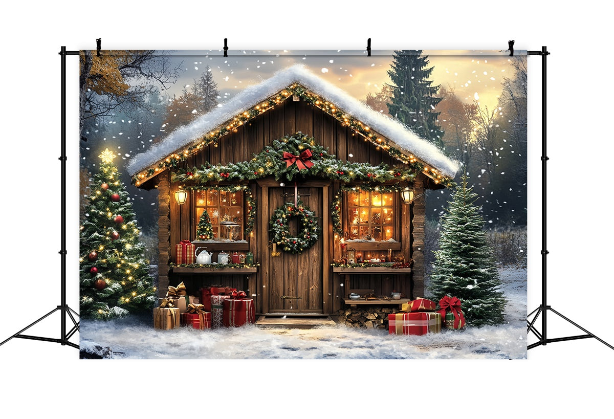 Professional Christmas Backdrops Snowy Lodge Magic Backdrop UK CSH6-272