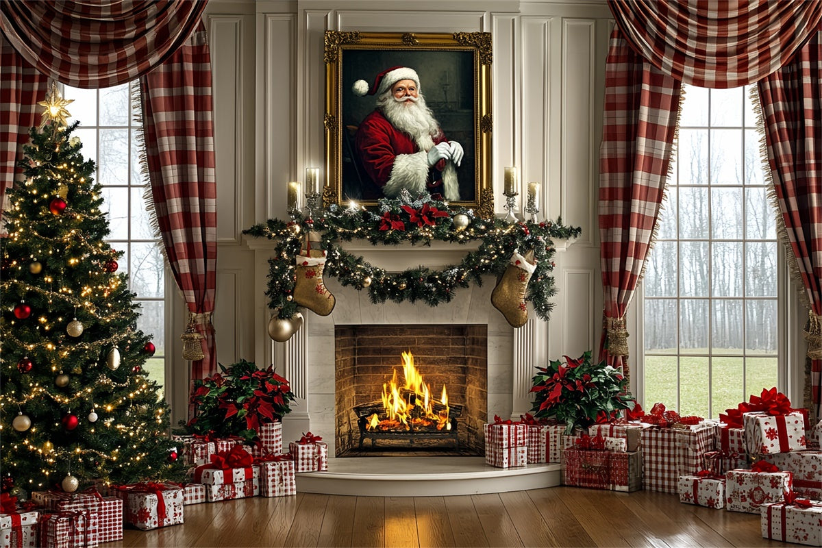 Christmas Fireplace Backdrop Traditional Holiday Hearth Backdrop UK CSH6-275