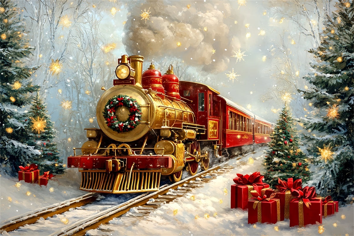 Professional Christmas Backdrops Snowy Train Track Backdrop UK CSH6-276