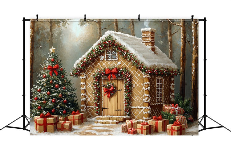 Christmas Backdrop For Photos Frosted Candy Cabin Backdrop UK CSH6-277