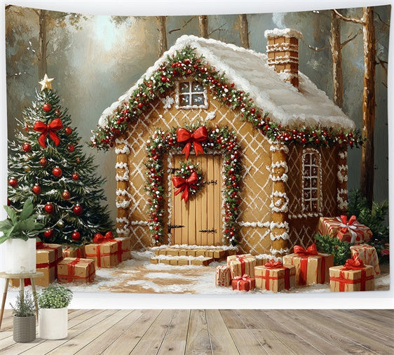 Christmas Backdrop For Photos Frosted Candy Cabin Backdrop UK CSH6-277