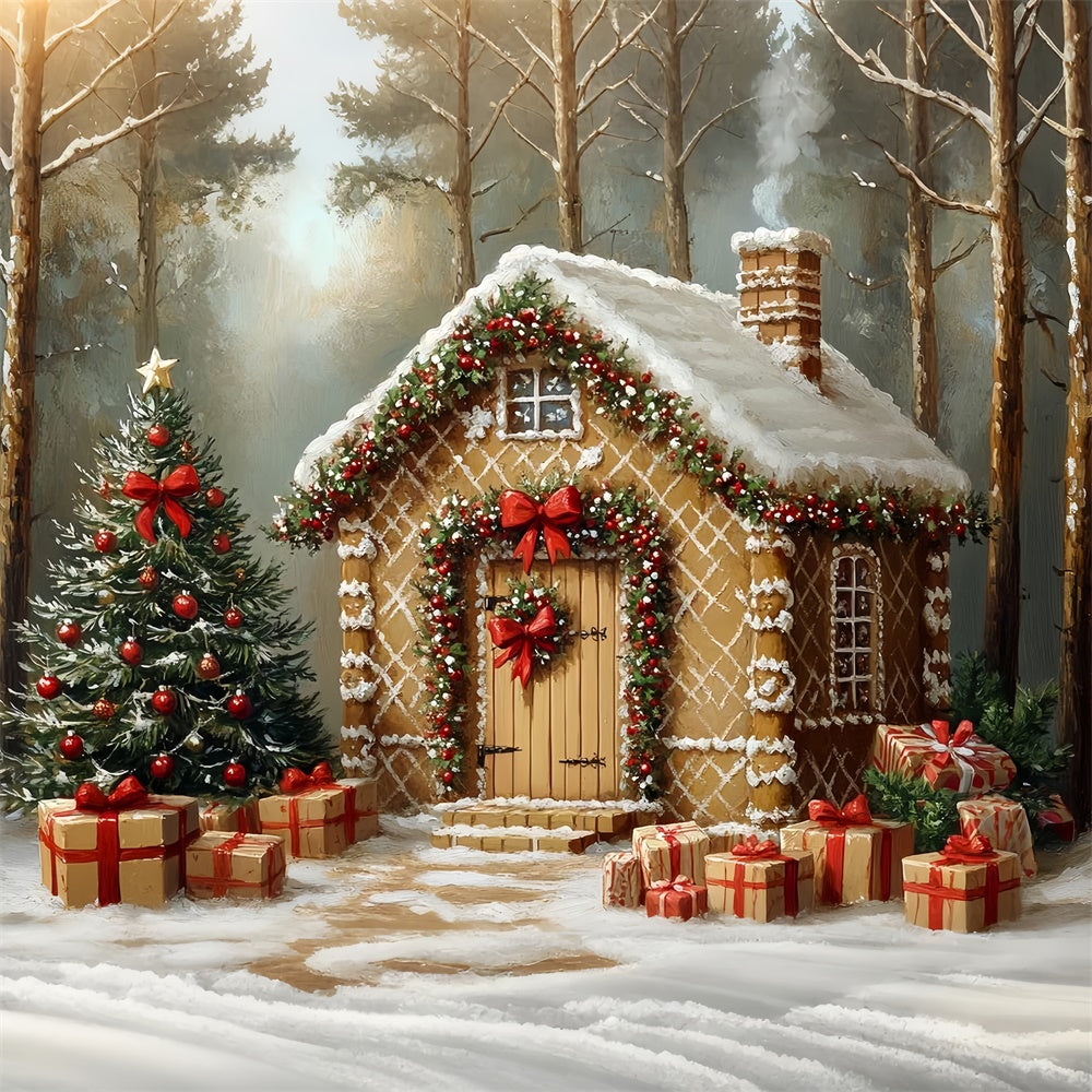 Christmas Backdrop For Photos Frosted Candy Cabin Backdrop UK CSH6-277