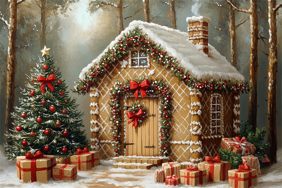 Christmas Backdrop For Photos Frosted Candy Cabin Backdrop UK CSH6-277