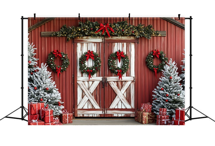 Christmas Backdrops For Photography Holiday Red Barn Backdrop UK CSH6-278