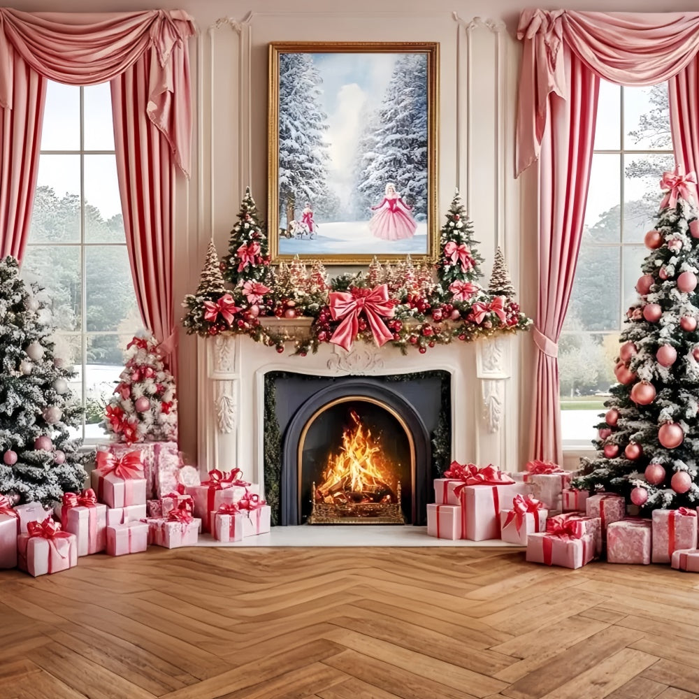 Christmas Fireplace Backdrop Blush Holiday Hearth Backdrop UK CSH6-280