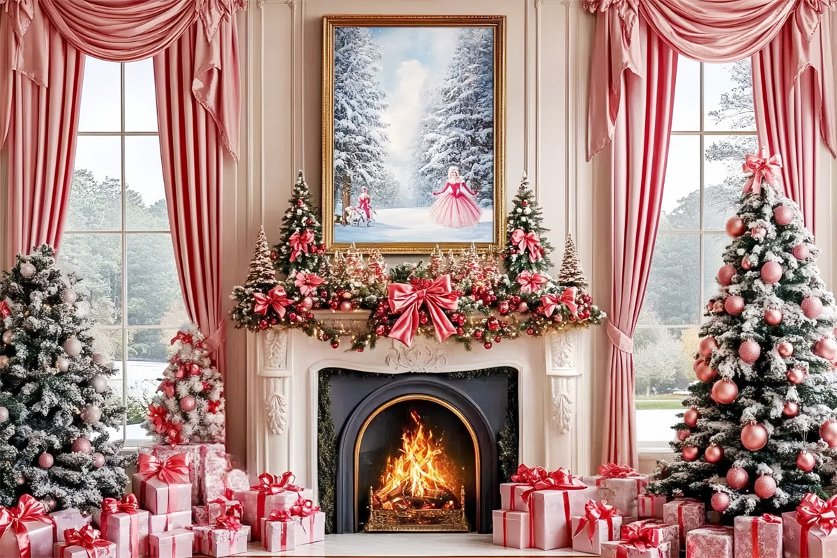 Christmas Fireplace Backdrop Blush Holiday Hearth Backdrop UK CSH6-280
