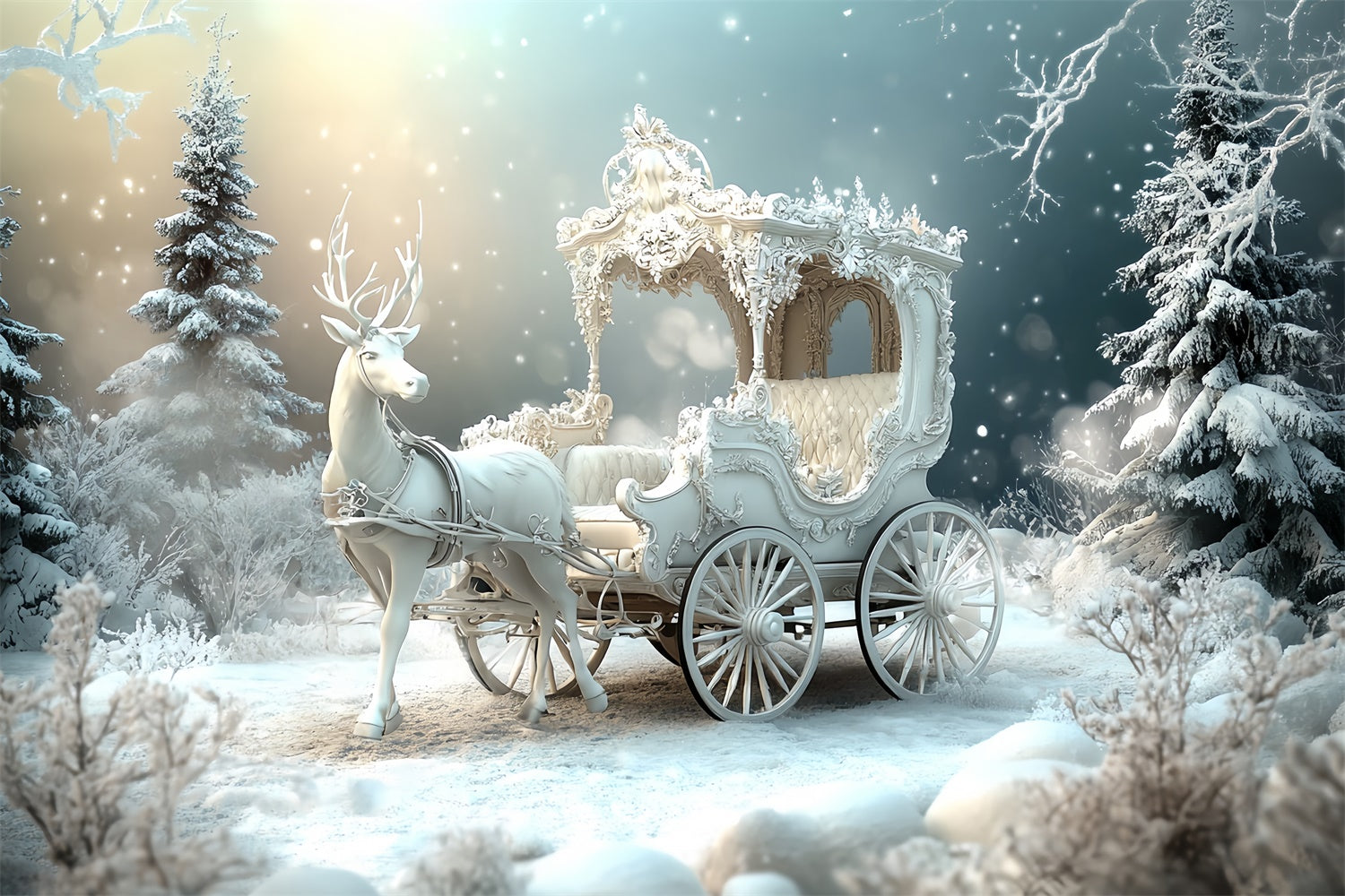Christmas Backdrops Enchanted Winter Carriage Backdrop UK CSH6-285