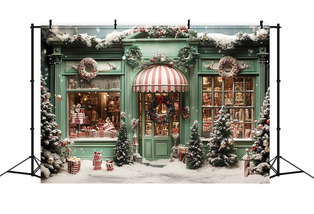 Christmas Photography Backdrops Green Holiday Shop Backdrop UK CSH6-289