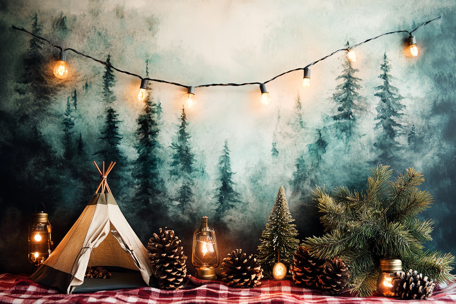 Smash Cake Backdrop Woodland Tent Fairy Lights Backdrop UK CSH6-291