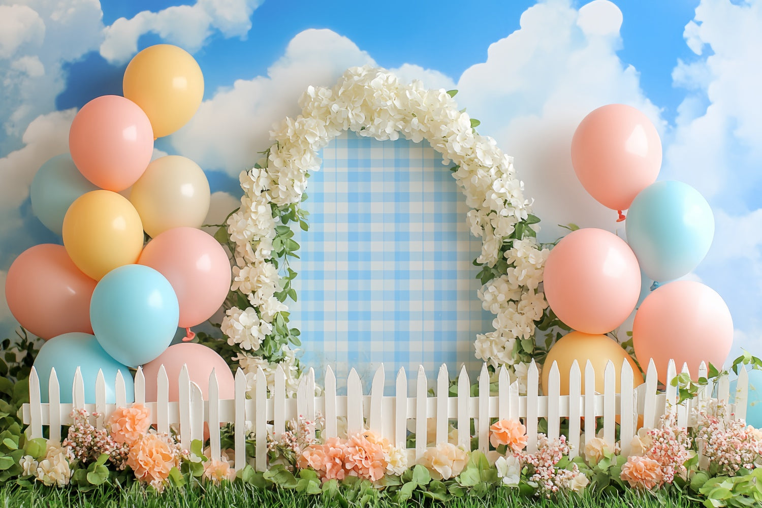 Cake Photography Backdrops Pastel Balloon Meadow Backdrop UK CSH6-304