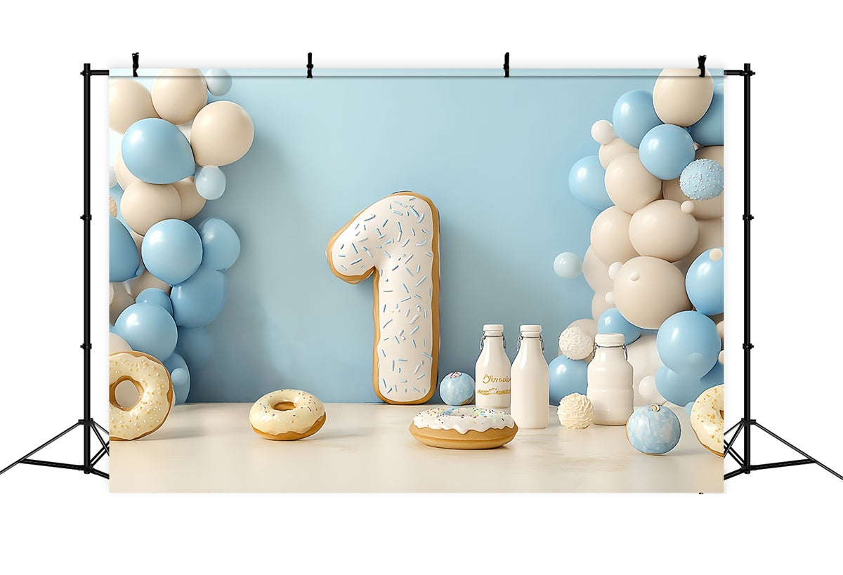 1st Birthday Backdrop Creamy Blue Balloon Fiesta Backdrop UK CSH6-319