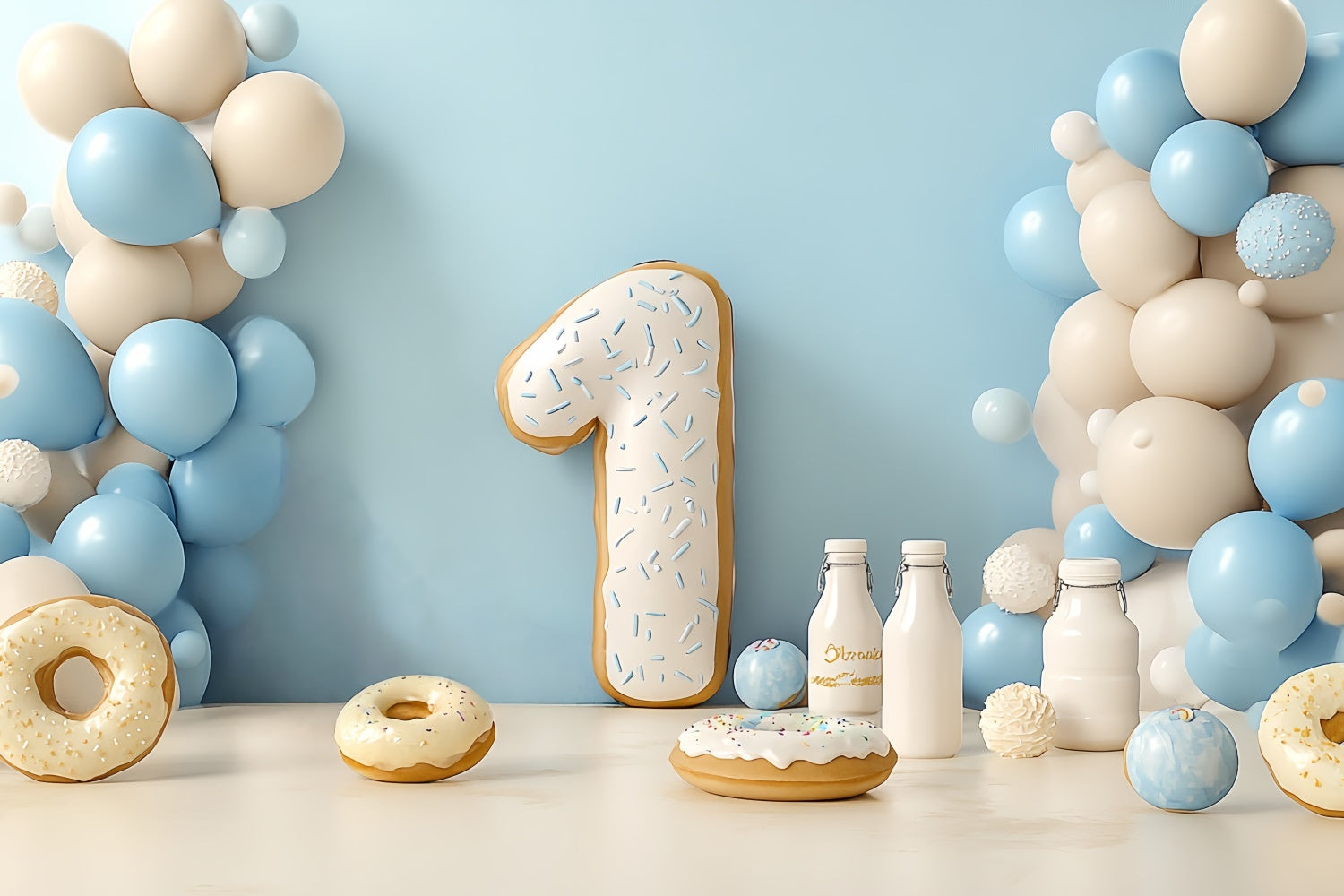 1st Birthday Backdrop Creamy Blue Balloon Fiesta Backdrop UK CSH6-319