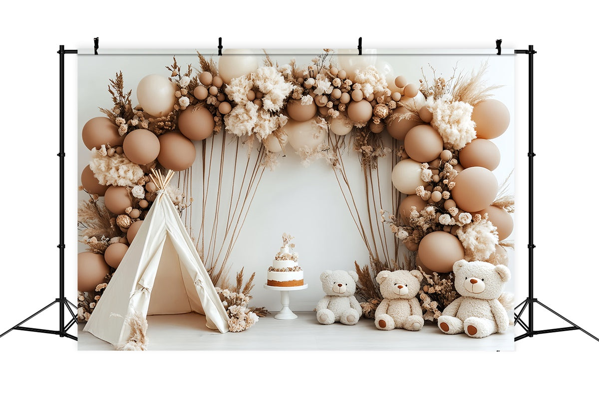 Backdrop For Birthday Rustic Teddy Tent Boho Backdrop UK CSH6-321