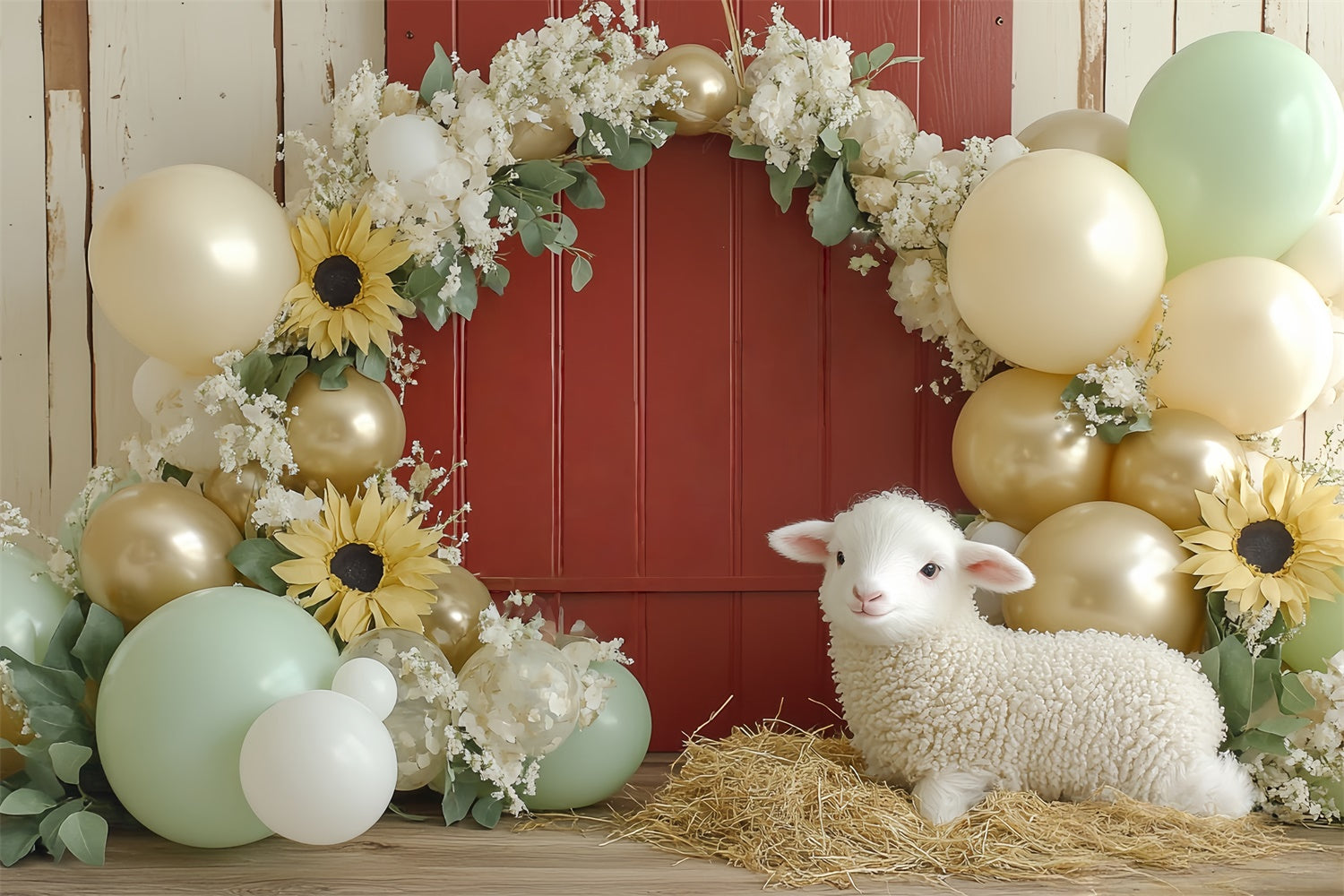Cake Smash Backdrop Little Lamb Bloom Bash Backdrop UK CSH6-330