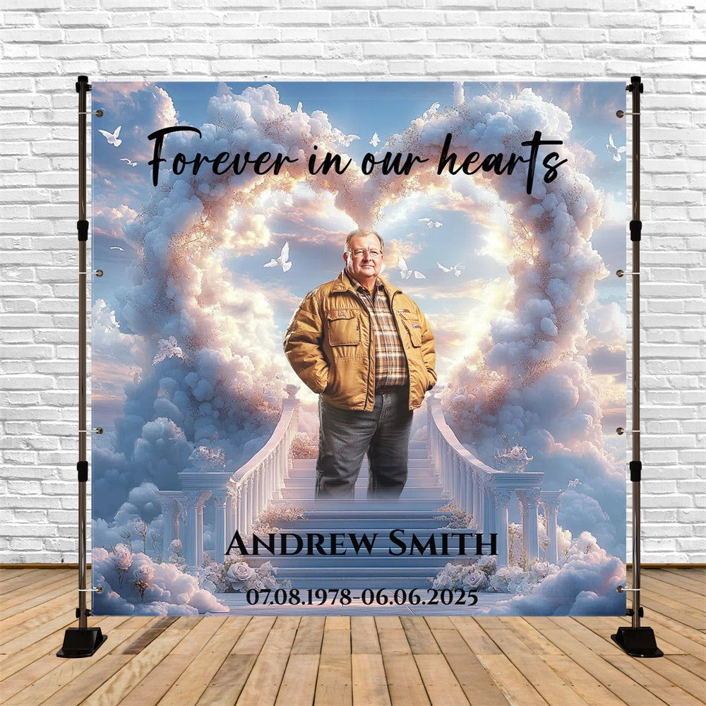 Memorial Backdrop Ideas Dove Sky Cloud Heart Custom Backdrop UK CSH6-357