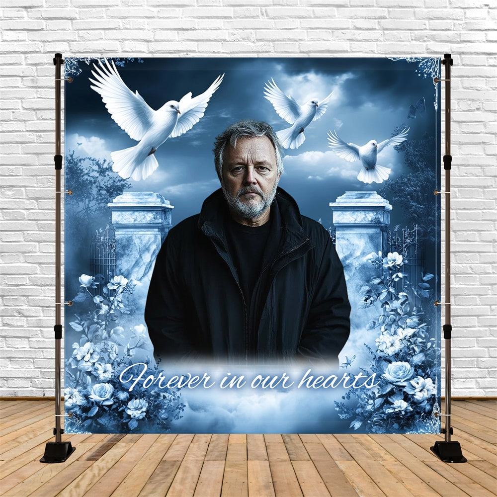 Memorial Backdrops Heavenly Doves Blue Personalized Backdrop UK CSH6-361