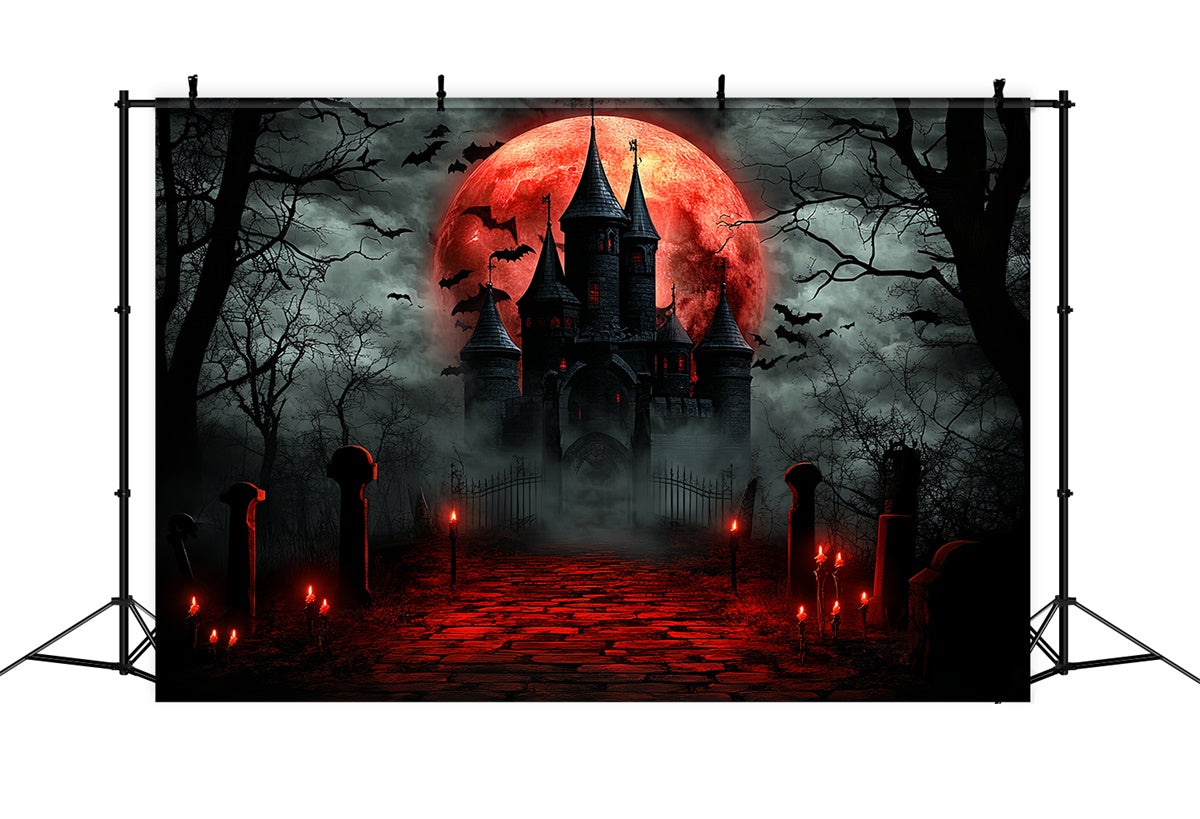 Halloween Moon Backdrop Blood Moon Haunted Castle Backdrop UK CSH6-66