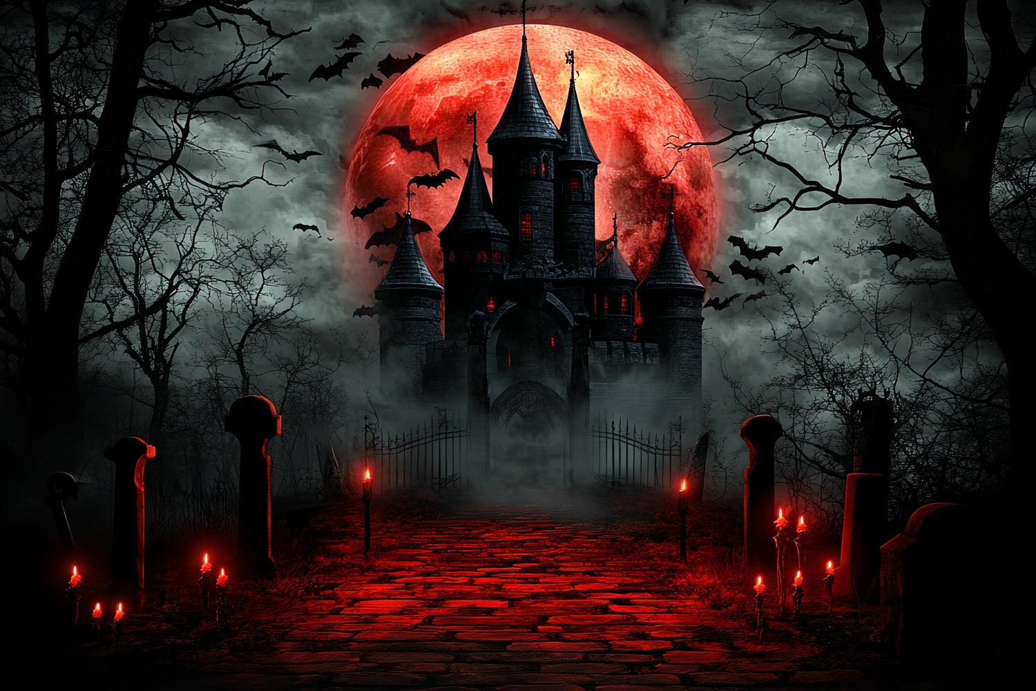 Halloween Moon Backdrop Blood Moon Haunted Castle Backdrop UK CSH6-66