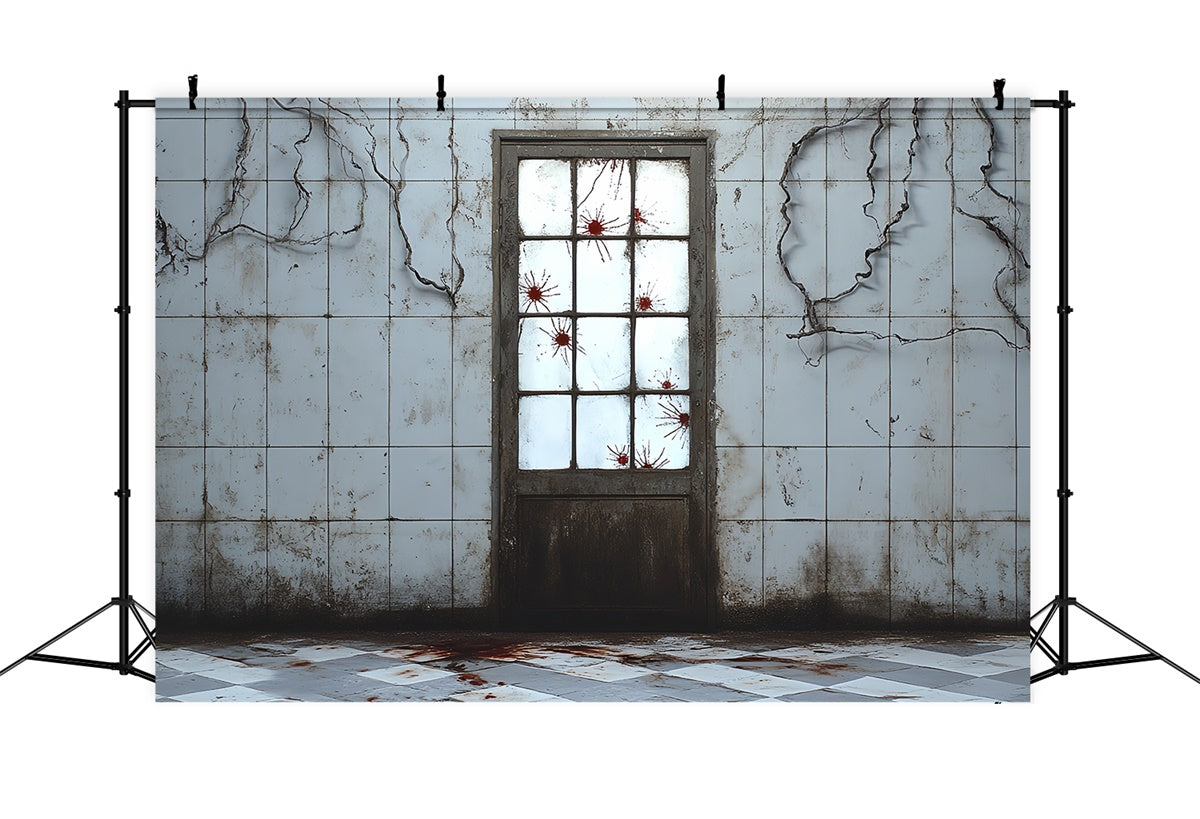 Halloween Photo Backdrop Cracked Wall Creepy Door Backdrop UK CSH6-67