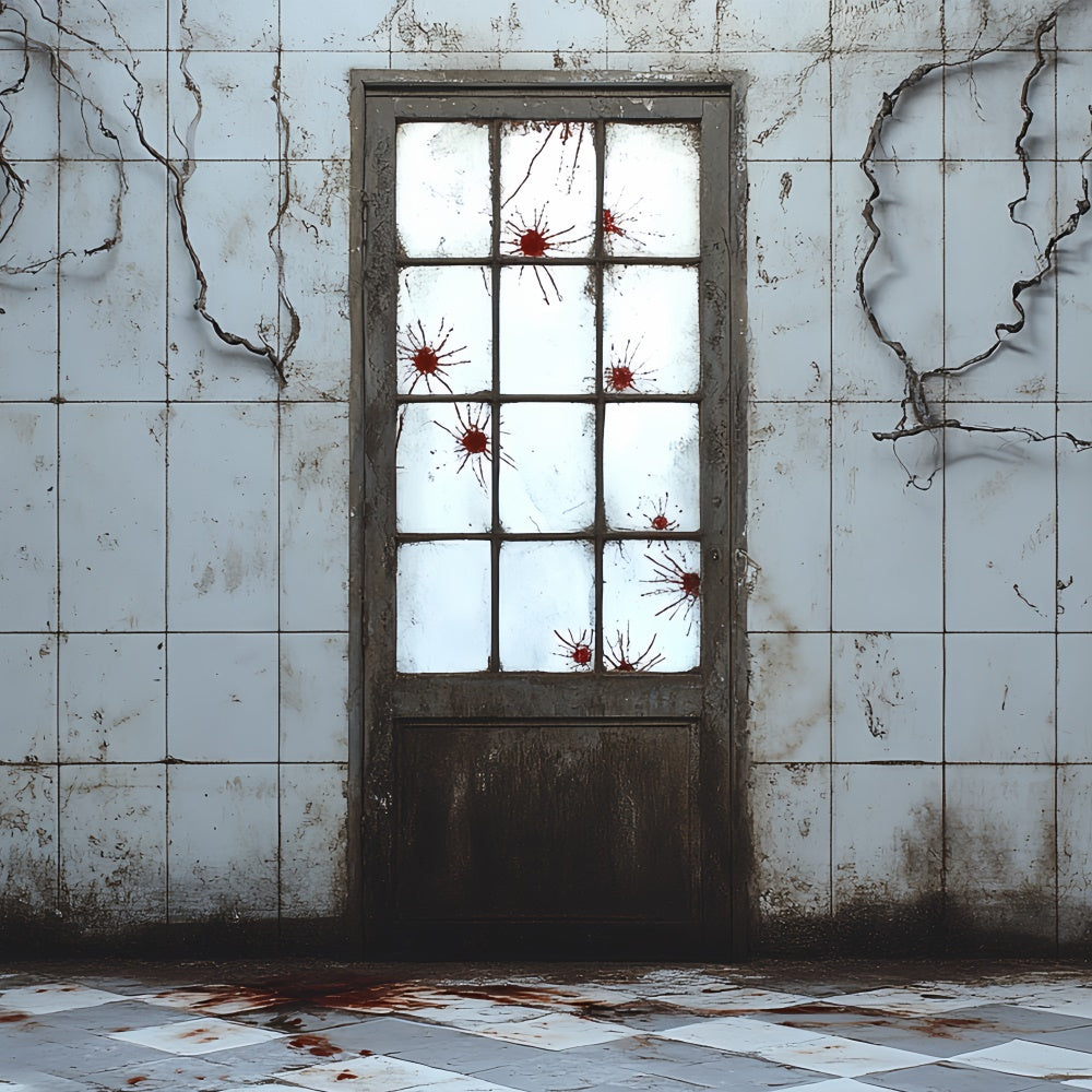 Halloween Photo Backdrop Cracked Wall Creepy Door Backdrop UK CSH6-67