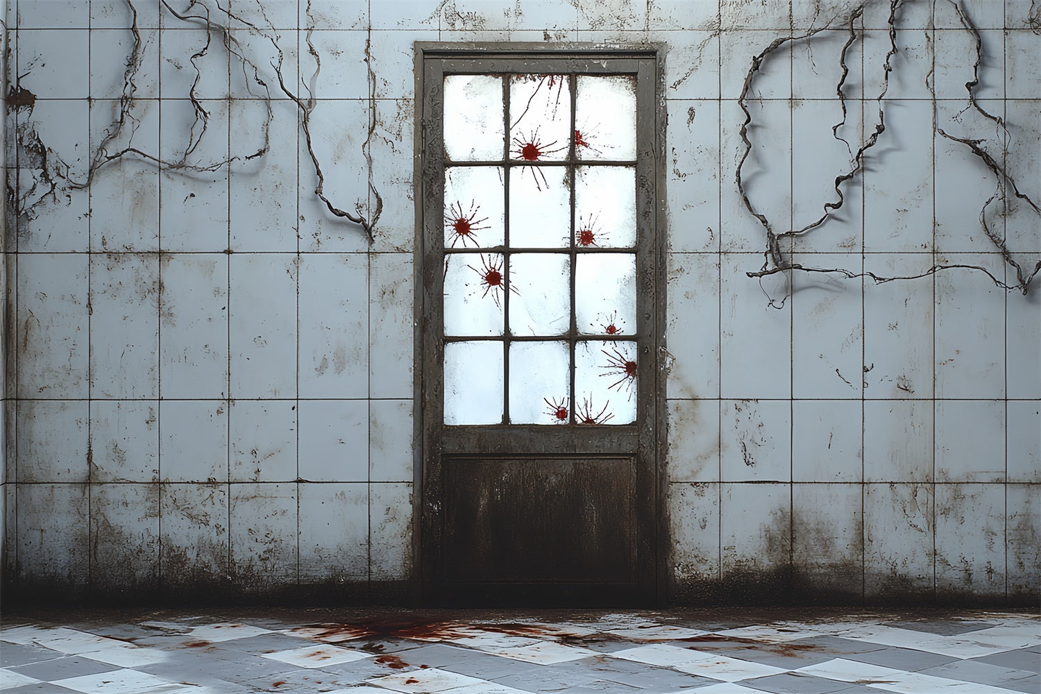 Halloween Photo Backdrop Cracked Wall Creepy Door Backdrop UK CSH6-67